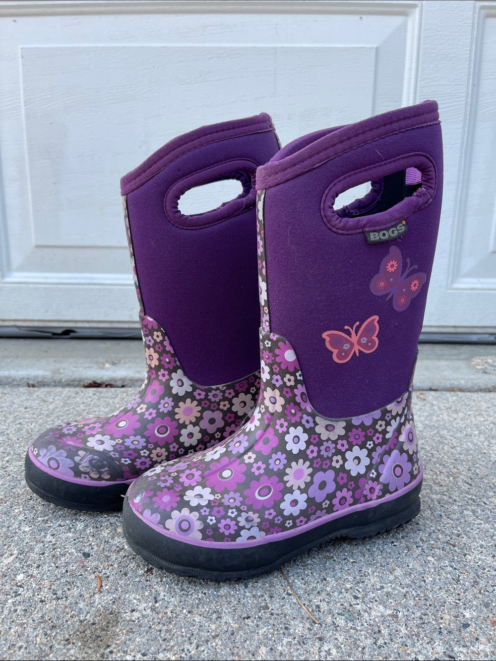 Bogs Kids Purple Floral & Butterfly Rain Snow Insulated Boots Waterproof Youth
